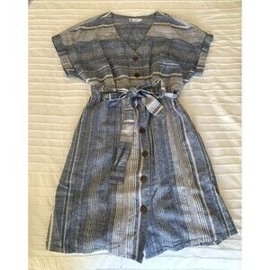 Carve Designs Blue Chambray Dress Medium Vneck tie waist buttons brunch beach